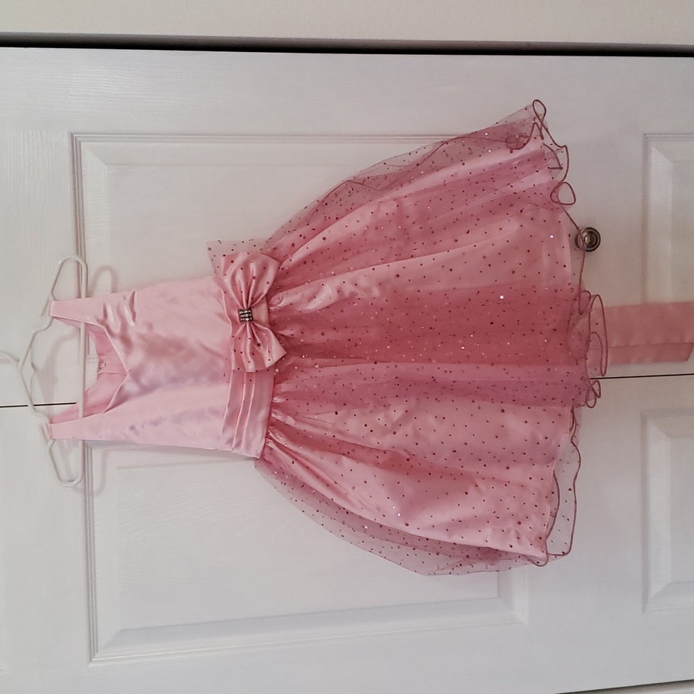 Pink satin dress with sequined bottom